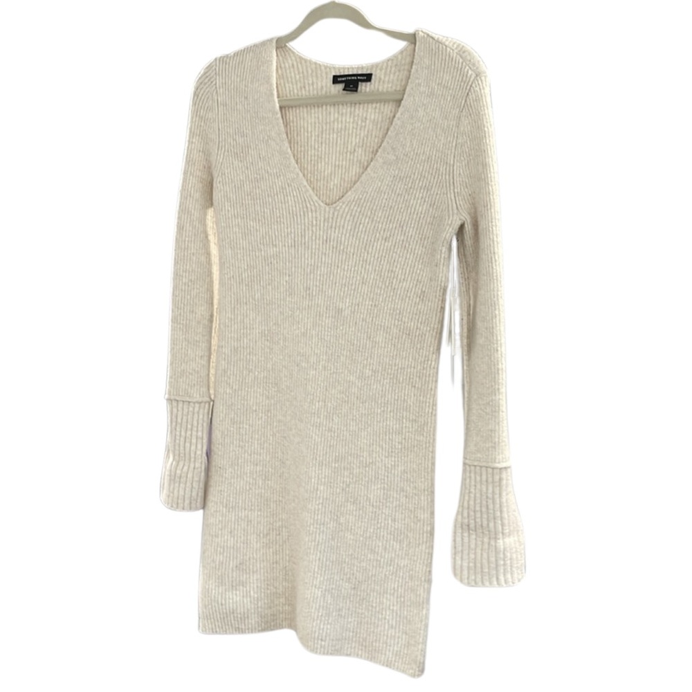 Nordstrom Something Navy Beige Oatmeal‎ Light Heather sweater dress Size XS NWT